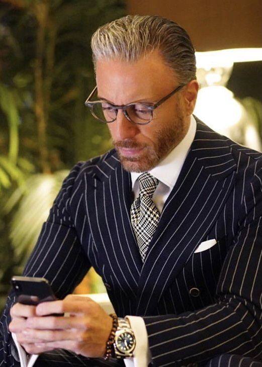 A striped tailored suit by Sahib.
