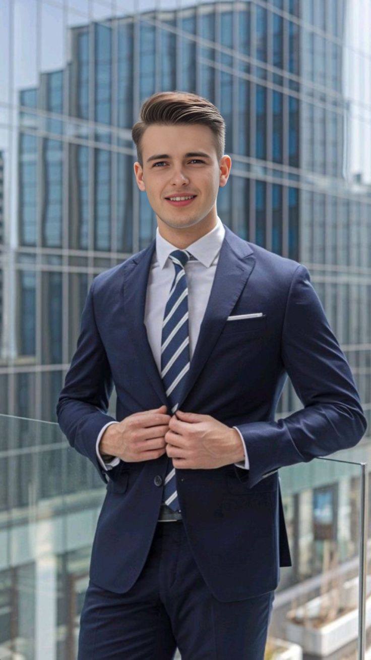 Tailored blue suit.