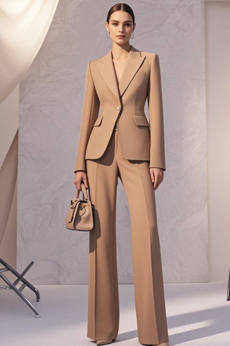 Tailored beige women's suit.